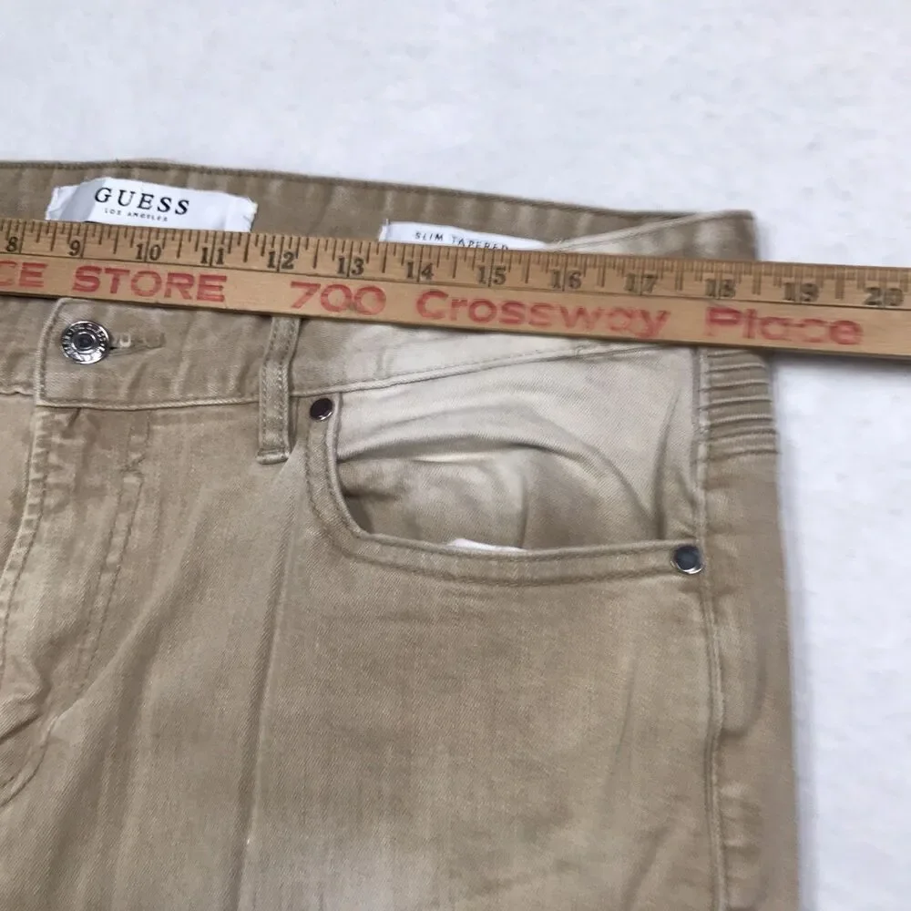 GUESS Jeans Men 36x32 Tan Moto Cargo Slim Taper Distressed Skater Biker